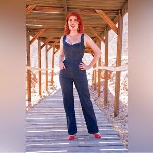 EUC Laura Byrnes/Pinup Girl Denim Jumpsuit Size L